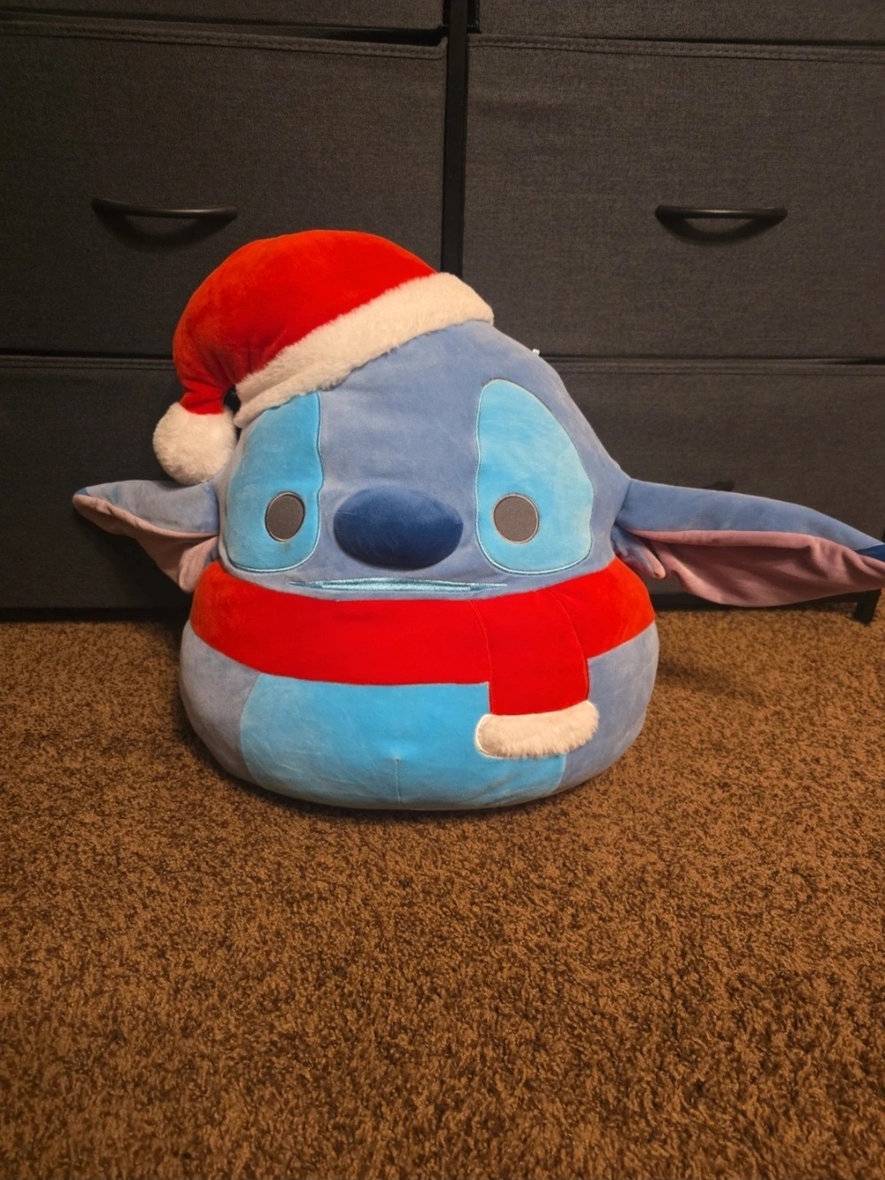 Blue Holiday Stitch Plush with Red Santa Hat and Scarf